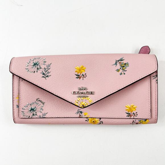 Coach Soft Coated Canvas Flap Envelope Wallet Floral Print Pink - Picture 1 of 7